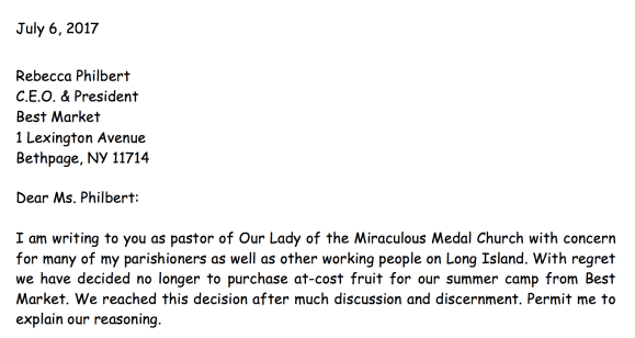 Letter to Best Market CEO